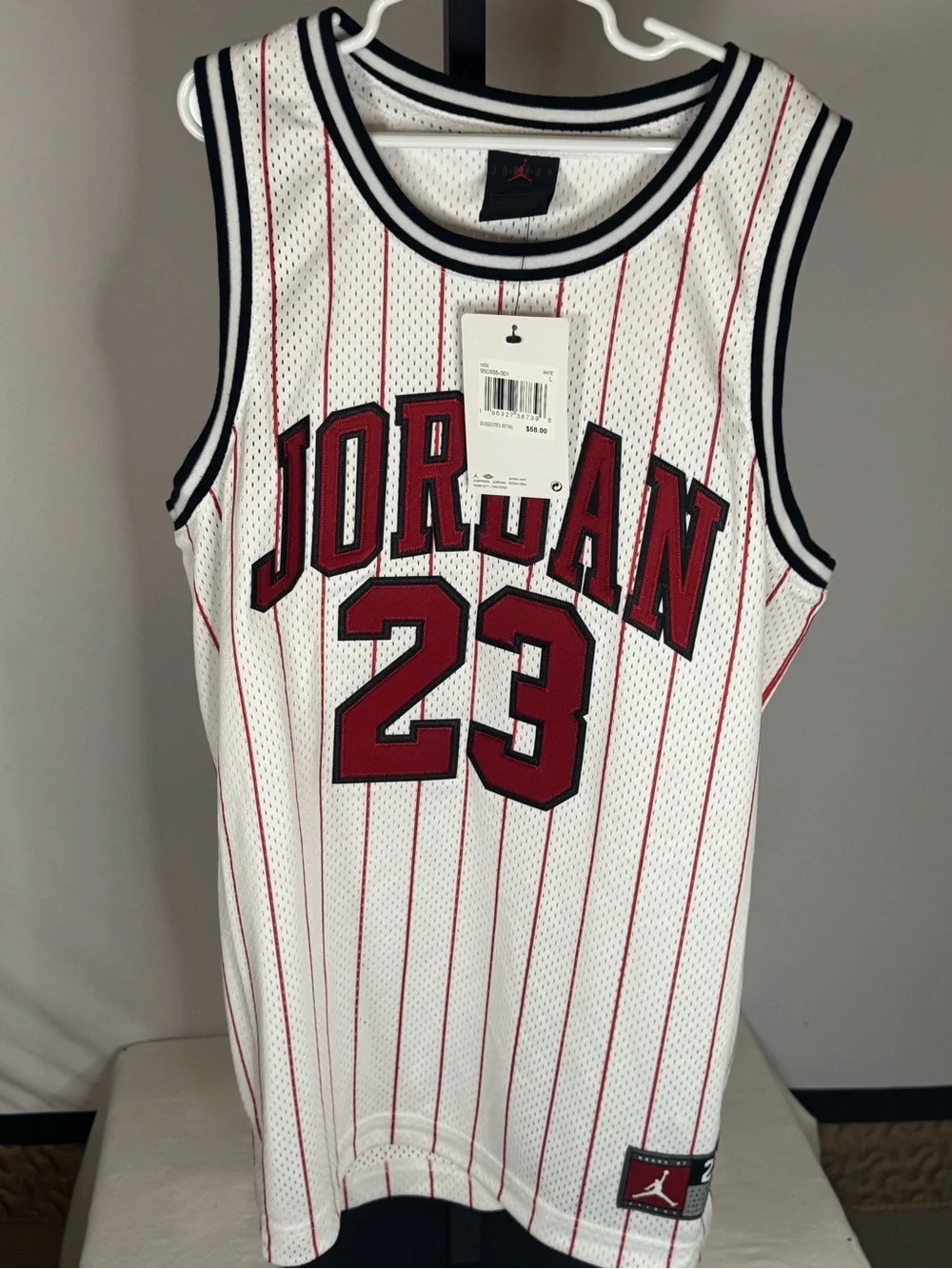 Nike White Basketball Jersey with Red Pinstripes kids youth large